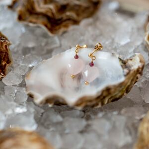 Kolczyki serca z różowym kwarcem i granatem - zdjęcie 3