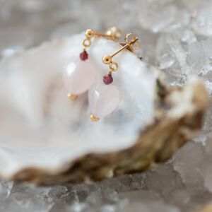 Kolczyki serca z różowym kwarcem i granatem - zdjęcie 4