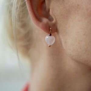 Kolczyki serca z różowym kwarcem i granatem - zdjęcie 6