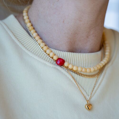 Naszyjnik masełko ze wstawką z czerwonego korala