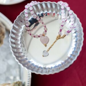 Naszyjnik z różowego kwarcu z serduszkiem - zdjęcie 1