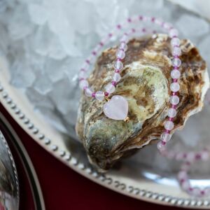 Naszyjnik z różowego kwarcu z serduszkiem - zdjęcie 2