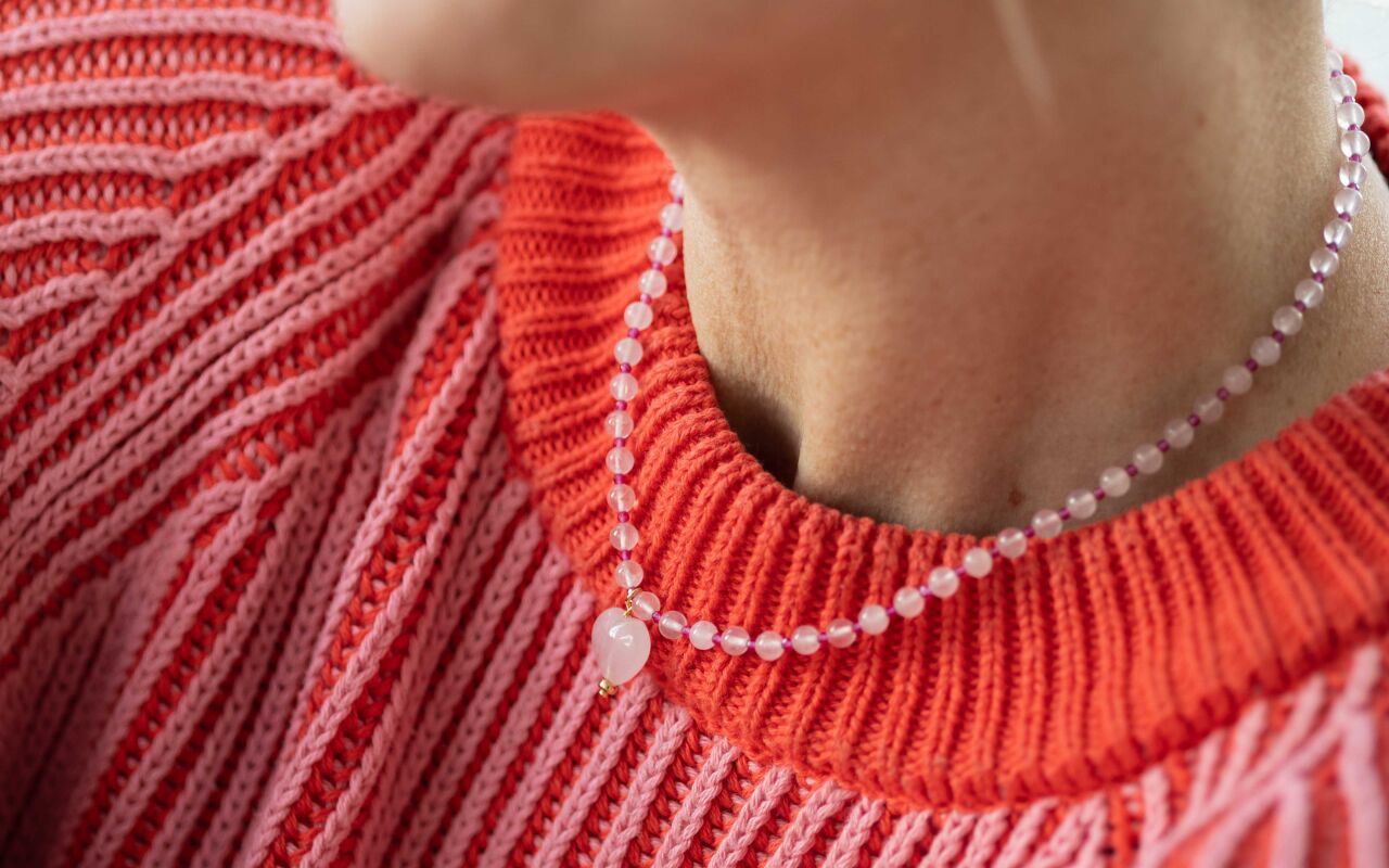 Naszyjnik z różowego kwarcu z serduszkiem - zdjęcie 5