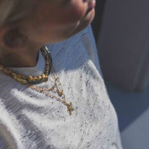 Naszyjnik z turmalinami i bursztynem w nieregularnej formie wykonany ręcznie w stylu biżuterii handmade