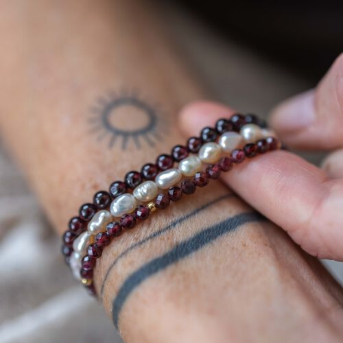 Komplet bransoletek z granatów i pereł naturalnych