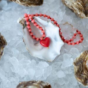 Naszyjnik z korala z czerwoną zawieszką serce - zdjęcie 1