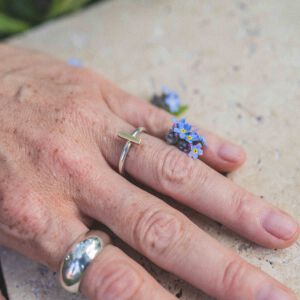 Pierścionek Line srebrny ze złotą belką