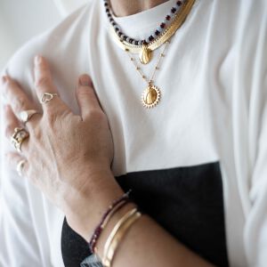 Naszyjnik z bursztynem i błękitnymi kamieniami - zdjęcie 4