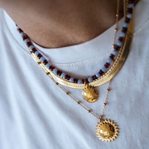 Naszyjnik z bursztynem i błękitnymi kamieniami